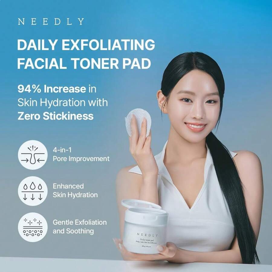 Needly Daily Toner Pad, Exfoliating Pads With BHA & PHA, Deep Hydration, Pore Minimizer Face, Centella, Tea Tree, High Volume Essence, Large Cotton Pad, Korean Skin Care (80 Pads) - Daily Toner Pad - View 1
