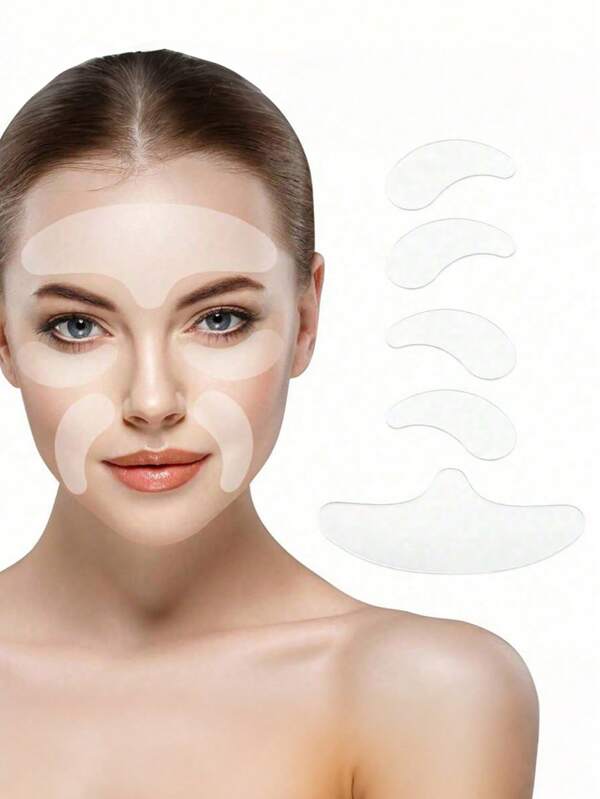 5 parches reutilizables de silicona para la frente - Parches faciales de silicona reutilizables, almohadillas suaves para arrugas de la frente, patas de gallo y cuello. Parches para el cuidado de la piel durante el sueño, ejercicio y yoga, ligeros, transpirables y sin arrugas.