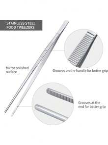 Stainless Steel Kitchen Tongs, Kitchen Tongs, 30 Cm Chef Tongs, Kitchen Tools, Precision Kitchen Tools, Long Straight Tweezers, Used For Cooking, Barbecuing And Cooking - Silver - View 8
