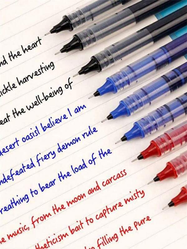 5pcs Quick Drying Test Signature Gel Pen Black Blue Ink School Office Ball Pen Stationery School Rollerball Pen,Straight Liquid Ball Pen,Direct Liquid Ballpoint Pen, Large Capacity Neutral Pen, Water-Based Signature Pen, Black, Red, Blue, Student Supplies