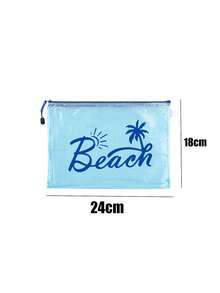 1个时尚防水PVC沙滩包,彩色字母印花 - A4尺寸,透明化妆包,尼龙拉链,适合游泳、潜水和夏季度假 - 轻便,男女通用,沙滩包配件,旅行必备,旅行配件,假日旅行包(注意:粉色/裸色款不包含沙滩用品,仅为34*24厘米的包) - 彩色 - 查看 18