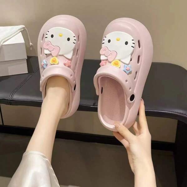 Sanrio Sanrio Hello Kitty Cartoon Anti-Slip Breathable Holes Slippers, New Cute Hole Shoes For Women, Thick Sole Non-Slip Open Toe Indoor Outdoor Sandals,Bedroom Beach Bathroom Slippers, Beautiful Shoes, Christmas/Holiday Gifts