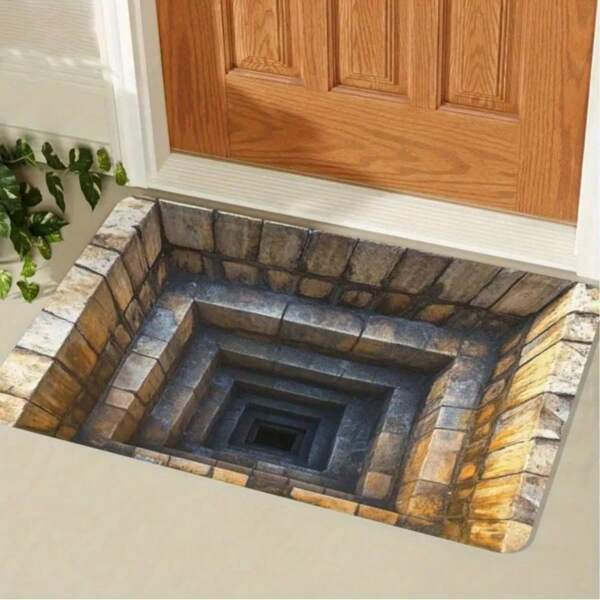 D Optical Illusion Door Mat - Non Slip Rubber Base, Easy To Clean And Durable, Suitable For Indoor/Outdoor Use, Magical Stone Step Design, Perfect For Hall, Bedroom Or Laundry Decoration, Outdoor Welcome Mat Surprise