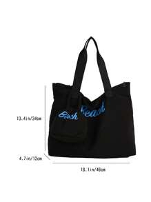 Two - Piece Set,A Lightweight And Spacious Women's Fashion Tote Bag Made Of Fabric, Featuring Large Letter Decorations, With An Attached Drawstring Coin Purse. Ideal For Weekend Trips And Daily Shopping.