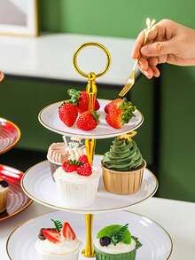 1 套简易三层纸杯蛋糕架、圆形塑料分层托盘、纸杯蛋糕塔、白色塑料纸杯蛋糕托、婚礼甜点桌装饰、派对装饰、复古桌面展示架、适用于生日、婚礼派对装饰、纸杯蛋糕层、水果甜点架