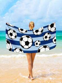 1 Stück Fußball blau gestreiftes Strandtuch, Oversized superweiches Mikrofaser Stranddecke mit starker Wasseraufnahme, geeignet für Reisen, Schwimmbad, Tauchen, Surfen, Yoga, Camping, Strandaccessoire, Strandutensilien, in verschiedenen Farben erhältlich, Poolschwimmer