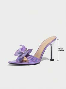 女士高跟凉鞋，紫色 3D 花卉装饰，性感露趾绑带，优雅 PU 皮革，时尚全息蛇纹，高端优质软皮革，银色高跟鞋，适合派对、户外、家居、办公室，紫色高跟凉鞋