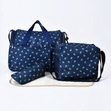 4pcs Multi-Functional Fashion Mommy Bag Set; Cartoon Car Pattern Oxford Cloth Crossbody Diaper Bag For Mothers; Large Capacity Shoulder Maternity & Baby Bag For Outdoor Travel - Màu xanh hải quân - Xem 5