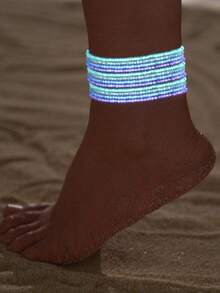 12pcs Glow In The Dark Beaded Anklets, Colorful Elastic Anklets Suitable For Women's Daily And Beach Outfits - Multicolor - View 10