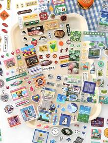 2 件合成纸贴纸，四季广播系列，日本食物子弹日记装饰，适用于礼物、办公室、家庭、标记、标签、教室、娱乐玩具、学生日记、创意复古装饰贴纸、学校用品、返校 - 彩色 - 查看 3