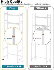 3-Tier Over The Toilet Storage, Freestanding Metal Bathroom Shelves With 4 Hooks, Over Toilet Storage Shelf With Paper Holder, Above The Toilet Shelf For Bathroom Storage, White - 白色 - 查看 7