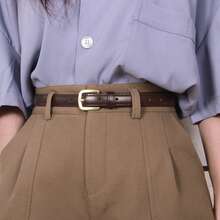 1 件女士纯色合金扣 PU 皮革时尚休闲腰带秋季、秋季、万圣节 - 棕色 - 查看 9