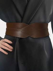 1pc Women's Minimalist Rhombus Decor Waist Belt, Suitable For Halloween Party Or Daily Outfit, Coffee Color