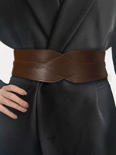 1 st minimalistiskt midjebälte med rhombusdekor för kvinnor, lämpligt för halloweenfest eller vardagsoutfit, kaffefärgat