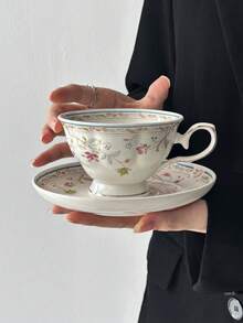 1 Set English Style Ceramic Coffee Cup & Saucer Set, Floral Coffee Cups & Saucers, High-Quality Mugs, Home Afternoon Tea/Coffee Cups, Girly Coffee Cup & Saucer Set, Breakfast Milk Cup, Water Cup, Holiday Gift Back To School - Multicolor - View 4