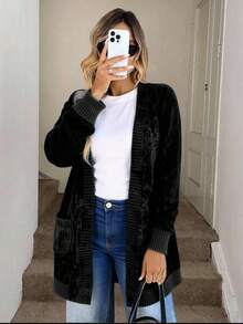 Liu Fashion Kawaii Loose Cardigan, Simple And Cute, Solid Color, Suitable For School - Negro - Ver 3