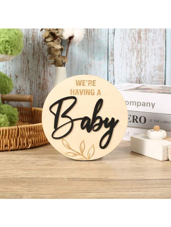 Charming Apricot Wood And 3D Wooden Signs - "We're Open" And "Hey! We Can't Wait!" With Leaf Wreath Design - Ideal Gift For New Moms, Decorative Birth Photo Props