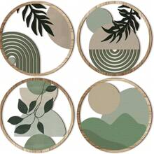 4pcs Bohemian Style Wooden Art Plant Decor Hanging Greenery, Suitable For Farmhouse, Living Room, Bedroom Wall Decor, Rustic & Chic, Strong Decorative Value, Can Be Used As Gift