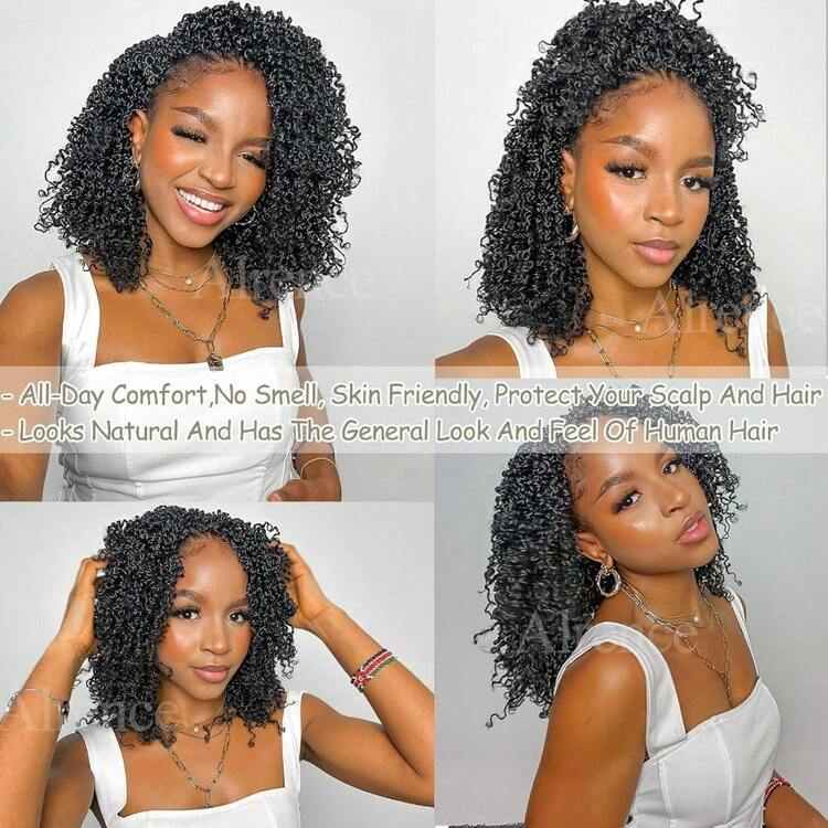 12 Inch Yankee Twist Crochet Hair Mini Passion Twist Hair Pre Looped Fluffy Yaki Twist Crochet Braids Short Boho Kinky Spring Twist Crochet Hair For Women 12 Inch (Pack Of 8 1B#)01 - 1B# - 查看 5