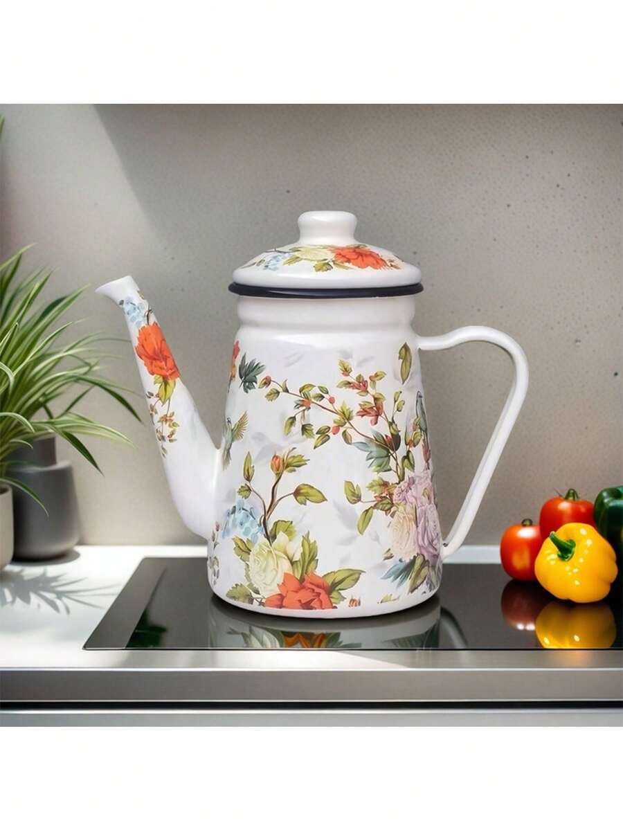 1 件复古珐琅不锈钢 1.2L 咖啡壶/鹅颈壶，多用途滴滤咖啡壶、茶壶、奶壶、水壶、油壶，复古家居厨房装饰，重返校园