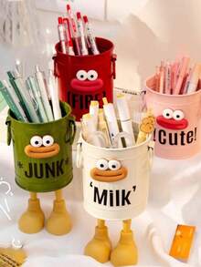 DIY大口笔筒化妆刷桶，可爱优质学生办公桌大容量笔筒，简约美式复古收纳桶。彩妆收纳，居家办公收纳，书房收纳。INS卡通个性笔筒，学生办公桌办公室大容量可爱简约复古收纳桶