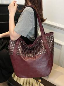 Dedoo Geantă de mână din piele moale 2024 nouă, geantă Joker, geantă de umăr simplă, design cu nituri, capacitate mare, geantă mare de damă, cumpărături, serviciu. Convenabilă pentru călătorii, suprafață lucioasă, imprimeu leopard