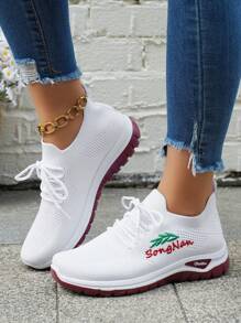 Zapatillas deportivas blancas de malla ligera y transpirable, Zapatillas casuales de mujer, Zapatos de running versátiles y de moda para la oficina, Nuevos 2025