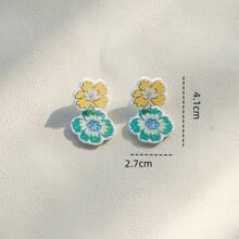 1 Pair Elegant Yellow & Green Floral Doodle Acrylic Drop Earrings, Women Holiday Party