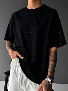 GRDR Męska chłodząca, oddychająca, odprowadzająca wilgoć, błyszcząca koszulka z krótkim rękawem i nadrukiem w gwiazdy - Czarne - Zobacz 5