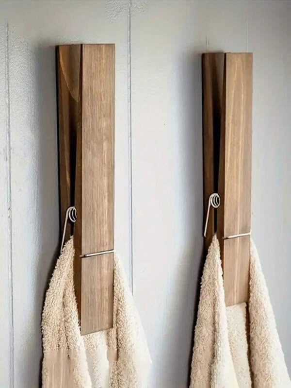 1pc Rustic Wooden Clothespin, Oversized Bath Towel Rack, Farmhouse Bathroom Decor, Wall Mounted Storage For Home, Kitchen, Laundry Room, Towel Rack, Modern Farmhouse Bathroom & Laundry Room Wall Decoration
