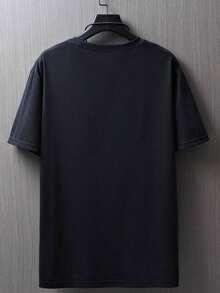 Manfinity Homme Hombres Camiseta con estampado de dibujos animados - Negro - Ver 2