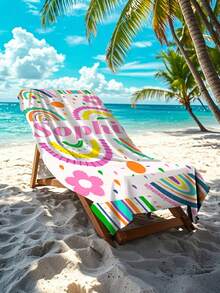 1 Pc Personalized Printed Beach Towel, Rainbow Background With Cartoon Elements, Wedding Favor/Best Friend Birthday Gift/Back To School, Support Font & Color DIY, Striped Beach Towel/Bath Towel, Summer New Customized With Name, Essential For Wedding Honeymoon + Children Camping Towel, Can Add Name & Date, Graduation/Team Building/Maternity & Baby Supplies, Corporate LOGO Customization, Girls Trip/Baby Shower/Wedding Supplies - Multicolor - View 5