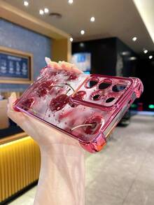 1pc Splash Resistant Cherry Branch Design Shockproof Electroplated Camera Phone Case Compatible With Apple/Compatible With Infinix/Compatible With Redmi/Compatible With OPPO/Compatible With VIVO/Compatible With Realme, International Version,  Not The Domestic Version - Pink - View 7