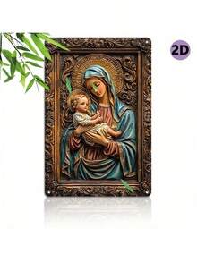 1 pieza Letrero de metal con estilo vintage de la Virgen María - Decoración del hogar católica, arte de pared estilo granja, placa de estaño religiosa de la iglesia, regalo decorativo cristiano, 8"X12" de aluminio, para colgar en la pared, tema del hogar - Multicolor - Ver 7