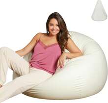 Bean Bag Cover With Liner Only Removable 3ft (No Filler) Ultra Soft Velvety Luxurious Stretch Microfiber Suede Bean Bag Chair Cover For Adults Indoor Pear Style Large - Cream White - 白色 - 查看 1