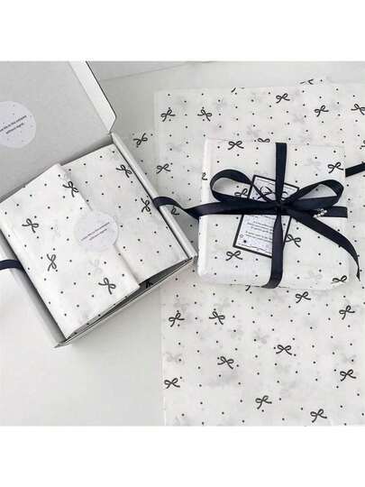 10张波尔卡圆点蝴蝶结印花鲜花包装纸和薄纸，适合婚礼礼物、生日礼物、朋友聚会礼物、节日礼物、情人节礼物。是送给女朋友、长辈和朋友的最佳选择。