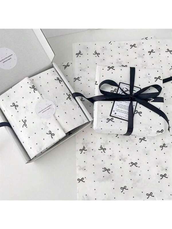 10张波尔卡圆点蝴蝶结印花鲜花包装纸和薄纸，适合婚礼礼物、生日礼物、朋友聚会礼物、节日礼物、情人节礼物。是送给女朋友、长辈和朋友的最佳选择。