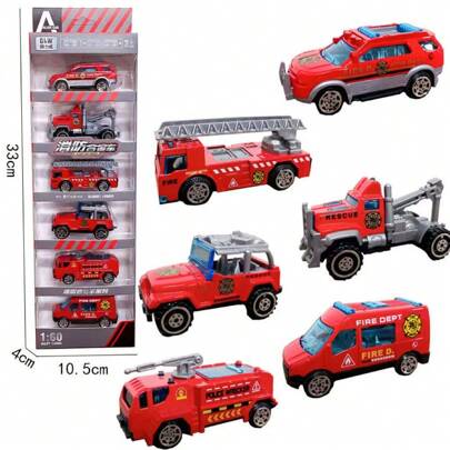 Kit 6 Carrinhos Construção Bombeiro Policia Miniatura Coleção Hot Cars Die Cast Carro Metal E Plástico