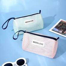 2025 Sac de maquillage minimaliste en maille, trousse de toilette de voyage unisexe, organisateur étanche. Essentiels de voyage pour les vacances, les vacances d'été, la rentrée scolaire. Sac pour les fournitures scolaires, sac de voyage pour femmes, sac de maquillage pour le voyage