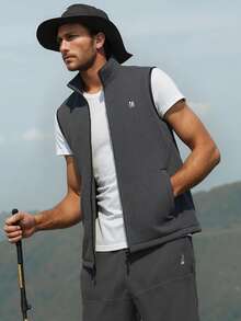 Autumn Single Layer Men's Fleece Stand Collar Cardigan, Sherpa Outdoor Vest Jacket. Suitable For Outdoor Hiking, Travel, Fishing,Winter