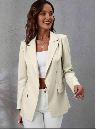 Blazer pescoço de lapela trespassado feminino casaquinho max alfaiataria social com botãoacinturadotend~encias