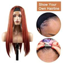 14 Inch #33 Reddish Brown Headband Wigs Human Hair Auburn Brown Straight Headband Wigs 150% Density Brazilian Virgin Hair Glueless None Lace Front Wig Full Head Machine Made Half Wig For Women01 - Color#33straightheadbandwighumanhair - View 5