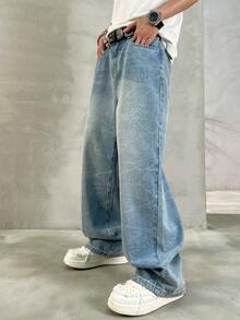 Quần Jeans Xanh Nhạt Nhuộm Tie-Dye Phong Cách Retro Cho Nam HEHCN, Quần Jeans Denim Thẳng Rộng Thường Ngày, Phong Cách Đường Phố Y2K Của Mỹ Đa Năng, Quà Tặng Thích Hợp Cho Bạn Trai, Chồng - Màu xanh lam - Xem 4