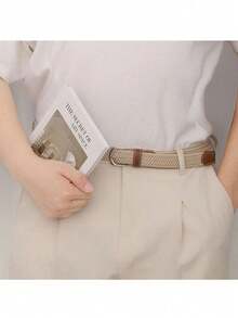 波西米亚风帆布编织腰带（两件套） - 弹性、无孔、男女通用、可调节、弹力裤腰带，适合秋季、万圣节等场合。 - 彩色 - 查看 4