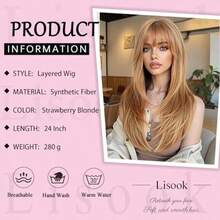 Strawberry Blonde Wig With Bangs Long Straight Wigs For White Women Layered Wig Synthetic Natural Hair Wigs For Women Hair Replacement Wig Realistic For Cosplay Holiday Daily Party Use 24 Inch01 - Blonde - View 2