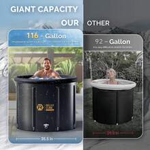 Bañera de hielo para atletas, tina de inmersión en agua fría XL de 116 galones para recuperación y terapia con agua fría, recipiente inflable con múltiples capas para hielo para uso en exteriores o en casa, color negro puro - Negro - Ver 1