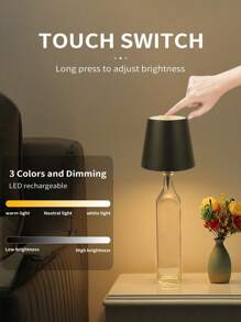 2 peças Lâmpadas de Garrafa Sem Fio, Lâmpadas de Mesa LED Wireless Recarregáveis com Controle de Toque Dimmerável, Adequadas para Lâmpadas de Natal, Bar, Restaurante e Vaso, Preto+Branco