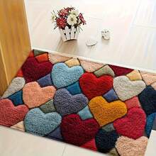 1pc Heart Pattern Design Super Soft Microfiber Bath Mat, Non-Slip, Ultra Plush, Suitable For Bathroom, Bedroom, Kitchen, Entryway, Indoor & Outdoor, Bathroom Accessories & Decor, Housewarming Gift, Foyer Decor, Bathroom & Kitchen Decor, Kitchen Rug