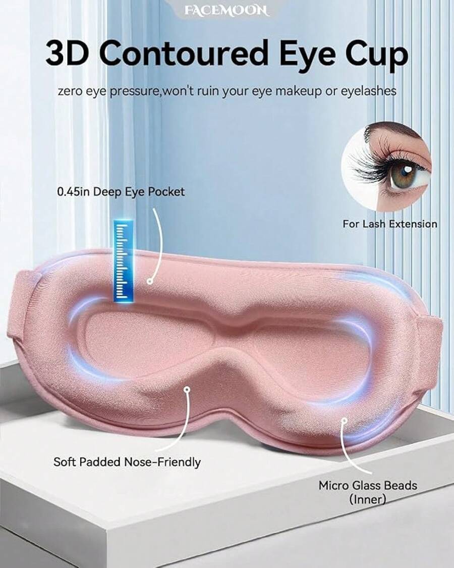 Weighted Eye Mask For Sleeping - Blackout Sleep Mask For Women Men, FACEMOON Lash Extension Eye Covers, Memory Foam, 3D Contoured, Airplane Travel Essentials, Blindfold For Meditation(Gray)