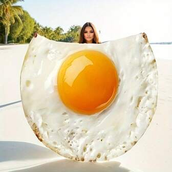 超柔软数码印花圆形法兰绒毯，逼真的煎蛋卷和鸡蛋图案，温暖的涤纶毯，适合夏季空调、沙发、床、汽车、办公室或露营 - 适合所有季节的舒适礼物